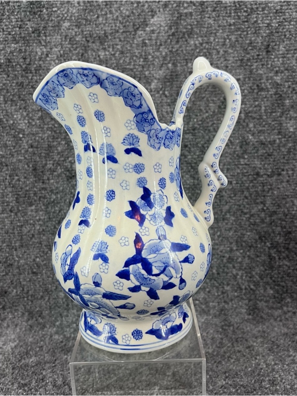 Vtg Andrea by Sadek Blue & White 8.5”Floral Porcelain Pitcher Vase - Picture 3 of 10